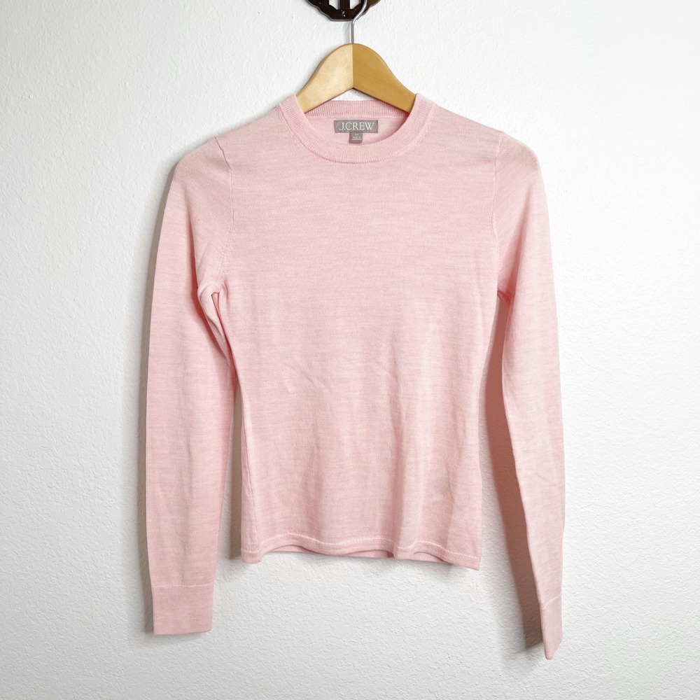 J.Crew Womens XS‎ Merino Wool Crewneck Sweater Light Pink Long Sleeve Knit Top